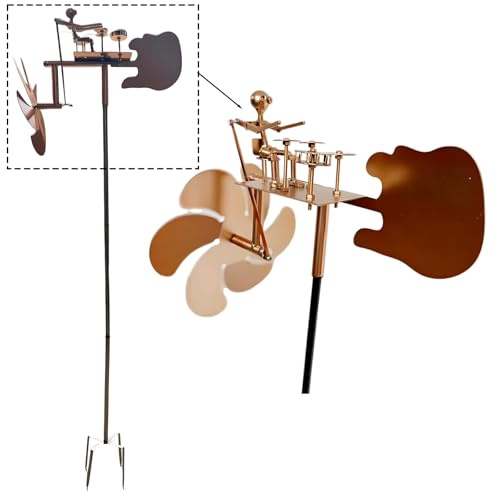 Metal Drummer Windmill, 27.6 in 70 cm Steampunk Kinetic Sculpture Wind Spinner, Wind Powered Drummer Action, Weather Resistant Garden and Yard Decoration, Outdoor Kinetic Yard Art Accent