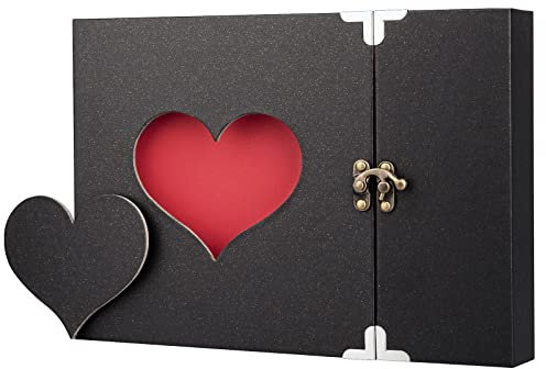 Firbon Fotoalbum 27x19cm, Scrapbook Album A4 mit Geschenkbox, Album zum Einkleben und Selbstgestalten DIY Vintage Liebe Herz Schwarze Seiten Hochzeitsgeschenk Gästebuch(Schwarz)