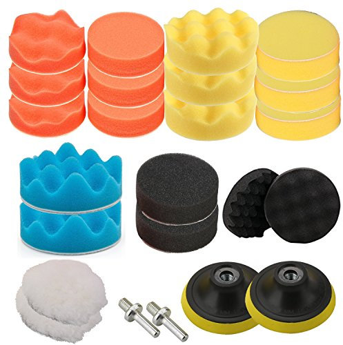 OXOXO 26 unids 5 / 125 mm Poloces de pulido de taladuras Buffing Auto Car Pads Pads Set M14 Taladra adaptador con vástago