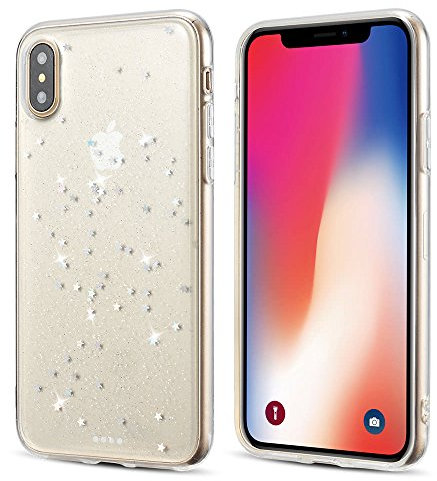 QLTYPRI Silicone Case for iPhone X XS, Ultra Slim Soft TPU Bumper Transparent Bling Cute Star Pattern Case Crystal Clear Lightweight Shell Shockproof Case Cover for iPhone X XS - Clear