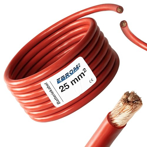 Câble de batterie de voiture H07V-K - Précisément un mètre - Rouge (+) - 2,5, 4, 6, 10, 16, 25, 35, 50 ou 70 mm² - 100 % cuivre OFC - Différentes sections au choix