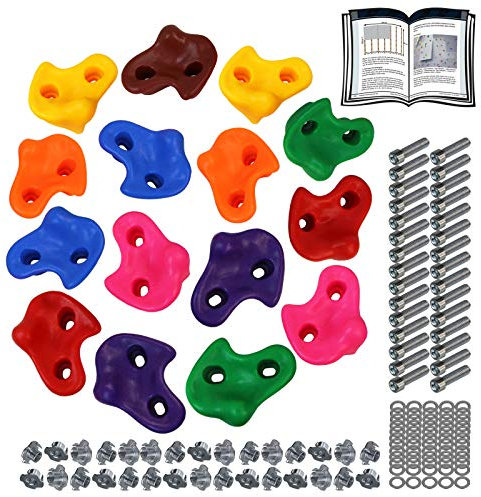 ALPIDEX Kinder Klettergriffe bunt 5/10/15/20/30 Stück Klettersteine inklusive Befestigungsmaterial, belastbar bis 200 kg, Indoor und Outdoor geeignet - 15 Stück
