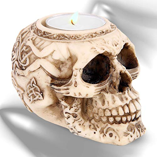 mtb more energy Deko Teelichthalter ''Tattoo Lover'' - Totenkopf Kerzenhalter - Höhe 6.5 cm - Totenschädel Figur Gothic Dekoration