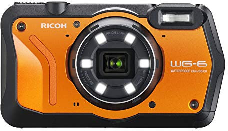 RICOH WG-6 Orange Waterproof Camera 20MP Higher Resolution Images 3-inch LCD Waterproof 20m Shockproof 2.1m Underwater Mode 6-LED Ring Light for Macro Photography