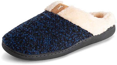 Polar Herren Gedächtnisschaum Duel Size Komfort Plüsch Gummisohle Draussen Winter Gummisohle Haus Cozy Kunstpelz Hausschuhe - Marine/Schwarz - UK10-11/EU44-45 - EA0646