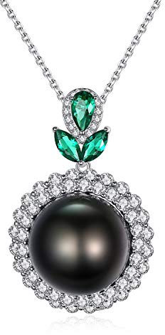 VIKI LYNN AAA Tahitian Perlenkette mit 12-13mm Schwarzer Perle Damen Anhänger mit 925 Sterling Silber die schönsten Schmuck Geschenk Weihnachten Frau oder Muttertag Geschenk