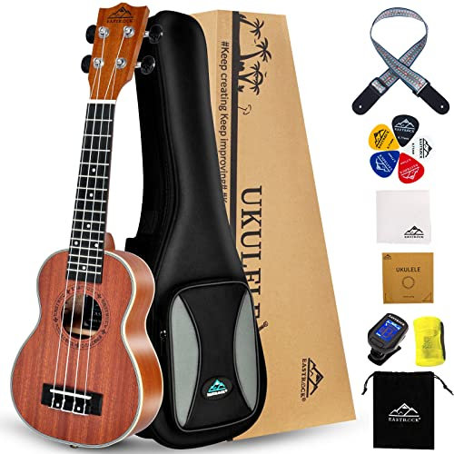 Eastrock Soprano Ukulélé pour Débutants Adulte, 21'' Hawaïen Yukulele Sapele, Ukulele avec housse, Soprano Ukulélé Kit avec Aquila Cordes Accordeur Médiator Sangle （21'' Sapele）