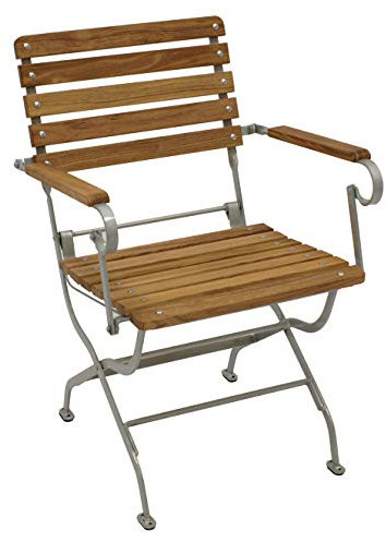 DEGAMO Klappsessel Gartenstuhl Passau mit Armlehnen, Gestell Flachstahl verzinkt und transparent pulverbeschichtet, Belattung Robinie