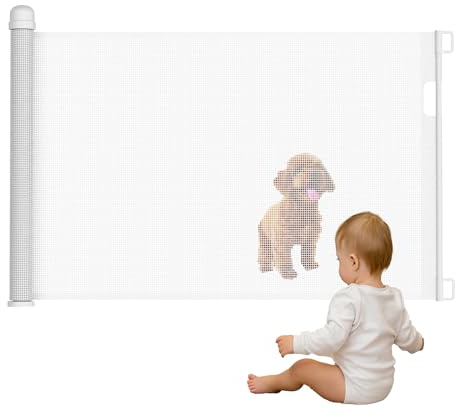 Froadp Treppenschutzgitter Ausziehbar 0-150 cm, Baby Türgitter Absperrgitter, Treppengitter Geeignet für Babys und Haustiere, Einziehbares Tür Geeignet für Innen- und Außenbereich (Weiß)