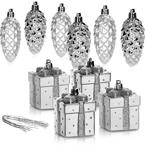 COM-FOUR® 10-teiliges Christbaumanhänger-Set, bruchfester Weihnachtsbaumschmuck in Form von Zapfen & Geschenken, tolle Weihnachtsdekoration