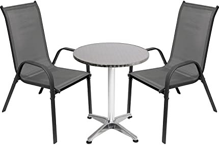 Mojawo Luxus Bistrogarnitur Gartengarnitur - 3-teilig - Tisch Glas/Metall Ø60xH70cm + 2 Stapelstühle Anthrazit