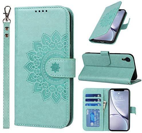 ELTEKER Cover per iPhone XR, Custodia in Pelle Flip Libro Pieghevole Con Slot per Scheda e Funzione di Supporto, Verde