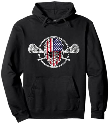 Lacrosse US Flag Lacrosse Player Helmet sticks men woman Pullover Hoodie