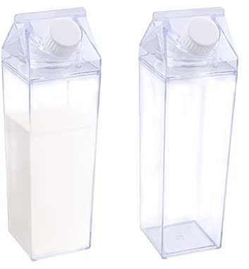 Jodsen Milk Carton Water Bottle,2 Pack Clear Square Juice Refill Water Bottle,Reusable Cute Container for Outdoor Indoor Travel Activities (1000ML)