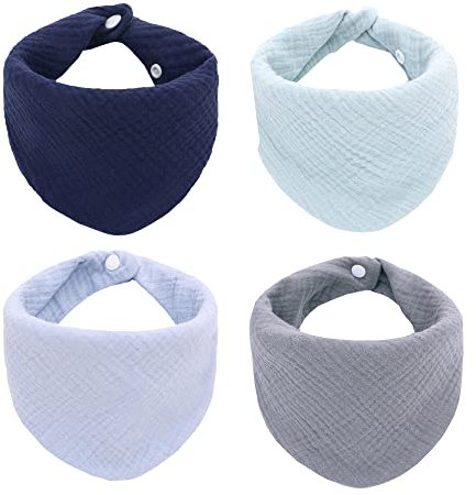 Baby Bandana Dribble Lätzchen 4er-Pack Musselin zum Sabbern und Zahnen, super weich und saugfähig für Säuglinge, Jungen, Mädchen, Unisex, verstellbare Knöpfe, passend für 0–36 Monate