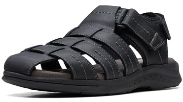 Clarks Homme Walkford Fish Sandales, Black Tumbled, 42 EU