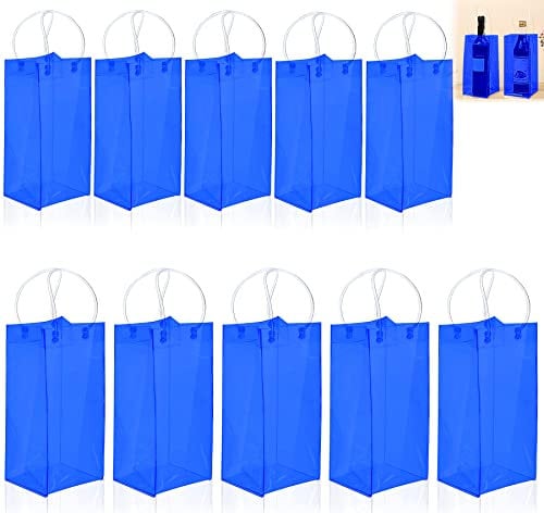 10 Stück Flaschenkühler Ice Bag,Transparent Sektkühler, PVC Tragbar Flaschenkühler Outdoor, Kühltasche für Flaschen Mit Griff, Flaschen Tragetasche Verwendet für Bier, Champagner, Wein