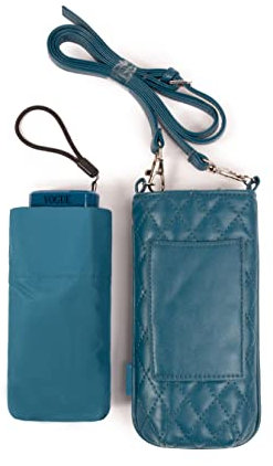 VOGUE Paraguas micromini plegable mujer elegante, fino y ultra ligero. Con bolsito smartphone. Ideal para regalo. Sistema Anti-viento (Wind Proof), Protección Solar UV. Apertura manual. (Azul)