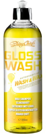 ShinyChiefs GLOSSWASH Mango - WASH & WAX - Mildes Autoshampoo mit Glanzverstärker für den Just-Waxed-Look nach der Autowäsche - Schonende Autoreinigung 2in1 mit sichtbarem Lackschutz, 500ml