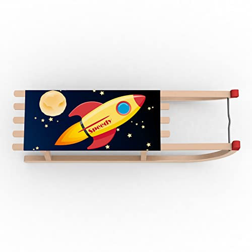 Vispronet Davos Schlitten Classic, 100 x 23 x 26 cm, Verschiedene Motive, für Kinder und Erwachsene, für Freizeitspaß, Werbung und Dekoration (Rakete - Speedy)