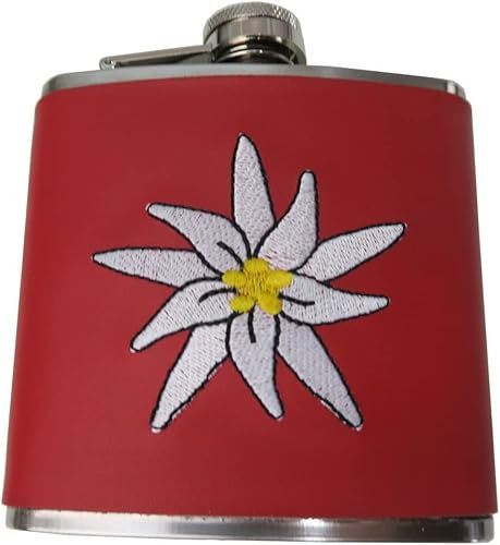 Flachmann Leder rot mit Edelweiß 6 oZ ca 180 ml Trinkflasche