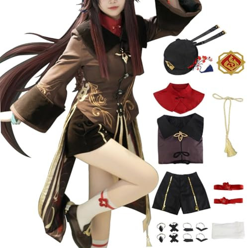 TMSREBU Hu Tao Cosplay Kostüm Halloween Outfit mit Hut für Damen