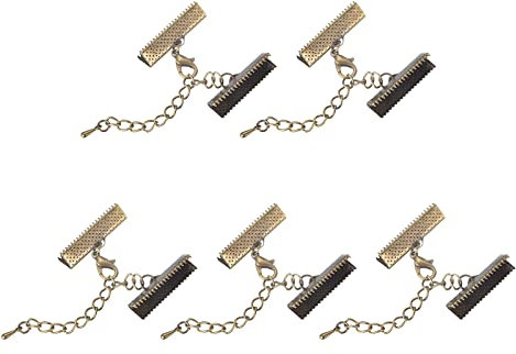 sourcing map 10Set Ribbon Crimp Clamp Ends with Lobster Claw Clasps & Extension Chain, 25mm Cord End Clasps for DIY Craft Making, Bronze Tone