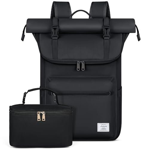 Lubardy Rolltop Rucksack Herren Damen Wasserdicht Rucksack Herren Laptop Rucksack 17,3 zoll mit Lunchtasche Schulrucksack Daypacks für Uni Arbeit Reisen Freizeit 2 Teilige Set