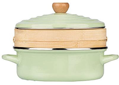 Cast Iron Pot with Lid – Shallow Cast Iron Pan – Cold Rolled Steel Plate – 3.5 Litre Enameled Cast Iron Shallow Casserole Dish with Lid – Cooking Pan Pot Dutch Oven Green/Add 1 drawer