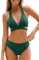 CUPSHE Damen Bikini Set V Ausschnitt Schlitz Lace Up Mid Waist Texturierte Bademode Zweiteiliger Badeanzug Swimsuit Dunkelgrün XS
