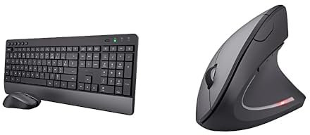 Trust Trezo Ensemble Clavier Souris sans Fil, Configuration AZERTY Français, Batterie Longue Durée 48 Mois, 2.4 GHz & Verto Souris sans Fil, Souris Verticale Ergonomique, 800-1600 DPI, 6 Boutons