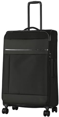 BEMON Maleta flexible de lona con 4 ruedas, 76 cm, color negro, Negro , 76 x 48 x 30/34 cm, Maleta