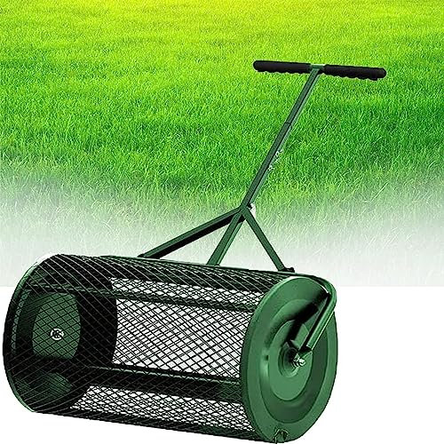 LXURY Kompoststreuer Rasenstreuer Streuwagen Mit T Griff Und Metallnetzkorb Gartenstreuer Rasendünger Handstreuer Komposter Metall Düngerstreuer Für Rasen Und Garten,Grün,40×60cm