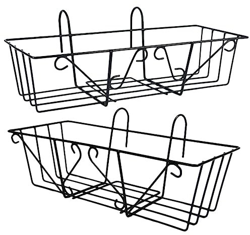 Alipis Cesta para Macetas De Barandilla Colgante 2 Uds. Estante Colgante De Hierro Cesta con Ganchos Soporte para Maceta Colgante Valla Jardinera Rectangular Estante De Cesta De 35Cm
