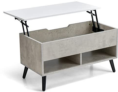 Multigot Lift Top Coffee Table, Wooden Snack Sofa Side Tea Table with Hidden Compartment and Open Shelf, Retractable Cocktail Center Table for Living Room and Bedroom (Gray)