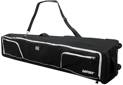 DAFISKY Skitasche zum Rollen, gepolsterte Snowboard-Tasche für Flugreisen mit Rädern, Außentaschen für 2 Skier-Sets