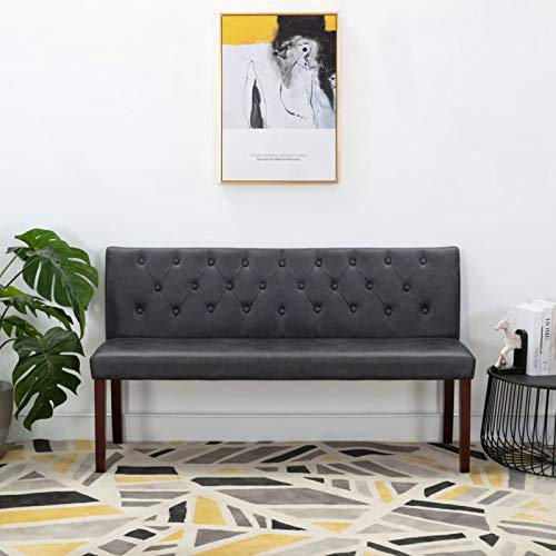 Homgoday Sitzbank mit Rückenlehne Polsterbank Flurbank Bank Wartebank Esszimmerbank Sofa Couch Wohnzimmerbank für Flur Wohnzimmer 148,5 cm Grau Wildleder-Optik