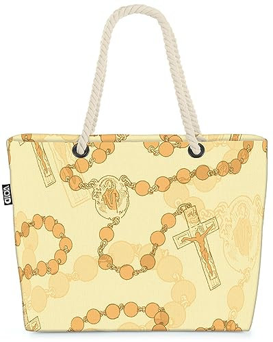 VOID Rosenkranz Katholisch Beten Strandtasche Shopper 58x38x16cm 23L XXL Einkaufstasche Tasche Reisetasche Beach Bag