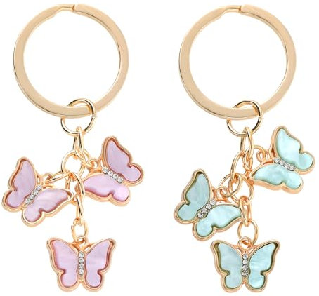 Bewudy Porte-clés Papillon en Cristal pour Filles, Sac à Main, Accessoires, Vert/Rose, Non