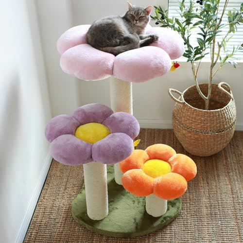 ANram Árbol para Gatos en Forma de Flor - Torre Linda con Poste Rascador, Percha Superior de Felpa - para Gatitos y Gatos Pequeños de Interior
