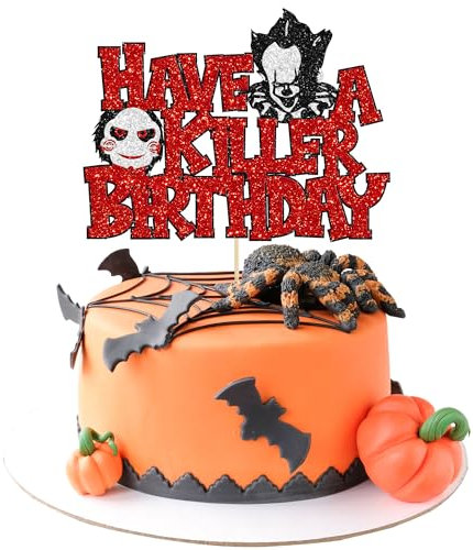 Gyufise 1Pcs Have a Killer Birthday Cake Topper - Glitter Horror Classic Halloween Cake Pick for Bloody Theme Party Decorations Supplies