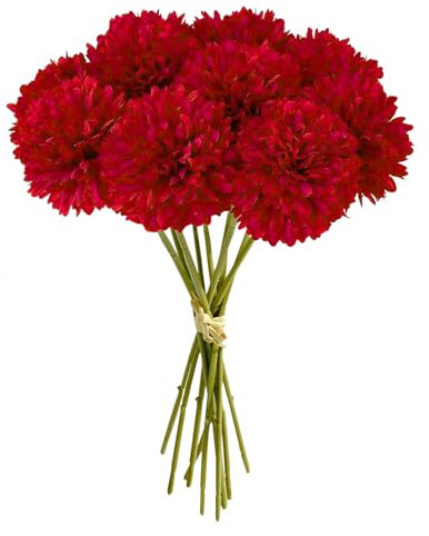 MUYAPAY Flores de Hortensia Artificial,12pcs Flores Artificiales Crisantemo de Seda PequeñA Bola de Flores Crisantemos Artificiales Bola, para decoración del hogar,Oficina, jardín (Rojo)