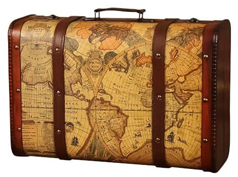 Vintage Suitcase, Trunk, Decorative Treasure Box,Decorative Travel Chest Paperboard Boxes, Retro Design Jewelry Storage for Keepsake Bedroom Display or Party Decor (02-L)