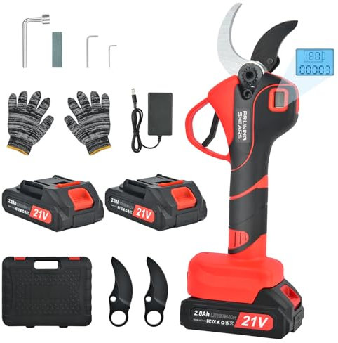 Timiyou Gartenschere, 21V Akku-Astschere, 40 mm Schnittdurchmesser, 2X 2Ah Lithium-Wiederaufladbar, Sicherheitsverriegelung, Gartenschere Zum Beschneiden Von Bäumen und Sträuchern Sowie