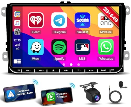 Inefala 2G+64G Android 13 Radio Coche Pantalle de 9 para VW Golf 5 Polo Caddy Skoda Touran Tiguan con Wireless Carplay y Android Auto, Autoradio Bluetooth con GPS WiFi RDS/FM HiFi Mic Cámara Trasera