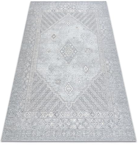 rugsx Wollteppich Antigua 518 76 JY910 OSTA - fürs Wohnzimmer, Esszimmer, Schlafzimmer und die Küche - Rosette, Rahmen, flach gewebt hellgrau 170x240 cm