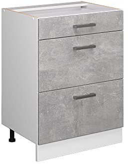 Vicco Unterschrank R-Line, Beton/Weiß, 60 cm mit Schubladen, ohne Arbeitsplatte
