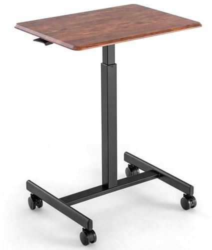 CASART Height Adjustable Laptop Desk, Mobile Standing Desk with Wheels, Home Office Computer Workstation Over Bed Table for Bedroom Study Living Room (Rustic Brown)