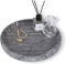 WORHE Natural Marble Vanity Tray for Bathroom Bedroom Kitchen Dresser, Round Decorative Trays for Jewelry, Perfume, Cosmetic, Candle, Countertop Storage Organizer for Home Decor Gray Black WH017