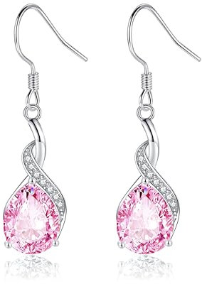 Cangall 925 Sterling Silber Ohrringe Hängend mit Rosa Zirkonia, Haken Hängeohrringe Silber 925, Leicht Hypoallergen Tropfen Ohrhänger Silber Ohrschmuck zu Geburtstag